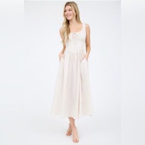 A222. Cream Striped Corset Detail Midi Dress